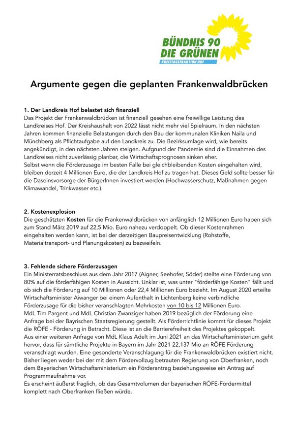 Argumente gegen die geplanten Frankenwaldbrücken.